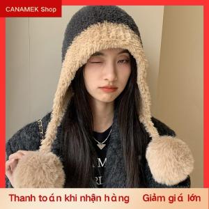 CS Fluffy sang trọng phụ nữ Beanie cap mùa đông ấm áp lớn Pompom dệt kim tai bảo vệ hat Windproof tuyết trượt tuyết nữ earmuffs mũ