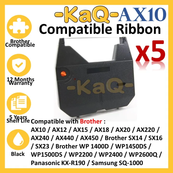 5 Units Compatible Brother AX10 AX 10 Black Typewriter Ribbon For AX10 ...