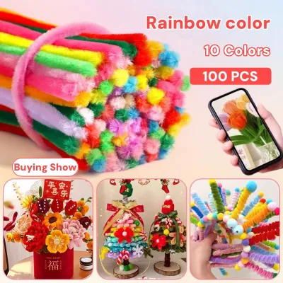 8mm Extra Thick Fuzzy Wire Set 100Pcs Plush Flower Kit DIY Artificial Flower Handmade Decor Holiday Gift