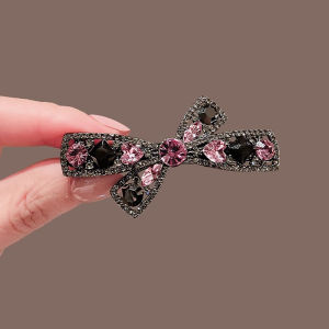 Korean Style Shiny Crystal Rhinestone Hollow Bow Hairpin High-end Side Bangs Clip Metal Duckbill Clip Womens Hair Accessories