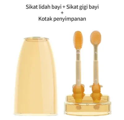 Sikat Lidah Bayi Silikon Lembut Sikat Gigi Bayi Pembersih Lidah Bayi 2 In 1 + Cup