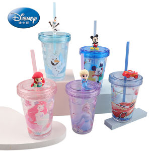 Disney Tumbler Plastic Water Mug with Straw Frozen Little Mermaid Ariel Bottle Cup with Glitter and Confetti