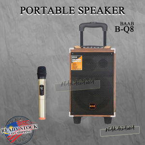 BAAB QUALITY B-Q8 6000W WOODEN KARAOKE TROLLEY HANDY WIRELESS HEAVY BIG SOUND SPEAKER FREE WIRELESS MIC