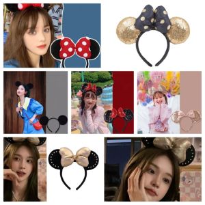 REGAETJ ชุดปักเลื่อม หมวกลาย Minnie Mouse เจ้าหญิงสำหรับเด็ก การ์ตูนลายการ์ตูน ที่คาดผมหูมิกกี้ ตลกๆ อุปกรณ์ประกอบฉากการแสดง สำหรับผู้หญิง