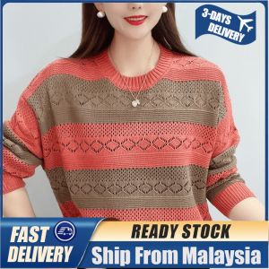 Long-sleeve Sweater for Women Contrast Knitted Sweater Top