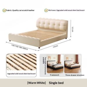 CraftedLiving SG-Solid Wood Bed Cat-Claw Leather Bed Cream-Style Storage Bed Upholstered Double Bed