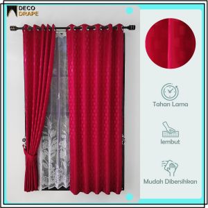 Gorden Jendela Murah Motif Kotak Kain Poliester Lembut Model Smokering Tinggi 200 cm