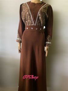 GAMIS MEWAH WANITA DEWASA TERBARU-DRESS MUSLIM MAKSI KOMBINASI CRINGKER DAN BRUKAT KEKINIAN