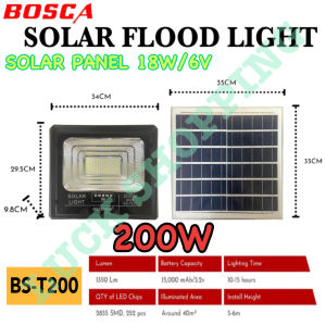 BOSCA Solar Flood Light Led Outdoor Flood Lights Street Lamp BS-T200 200W IP67 Solar Panel 18W/6V Waterproof With Remote