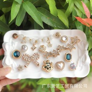 12ชิ้น Crocs Jibbitz เสน่ห์หรูหราสไตล์ผีเสื้อโบว์กับคริสตัลเรียงรายเพชรหัวเข็มขัดรองเท้ารองเท้ามุกที่ถอดออกได้สำหรับ Crocs