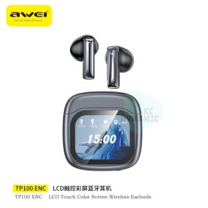 Awei TP100 ENC Wireless Earbuds LCD Touch Screen Headphone ENC Call Noise Cancellation Earphone Message Notification Awei Bluetooth Earbuds