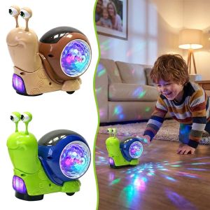GOFIDIN Tummy Time Luminous Snail Toy Green Brown Plastic Interactive Sensory Toy Funny Luminous Electric Snail Toy For Kindergarden