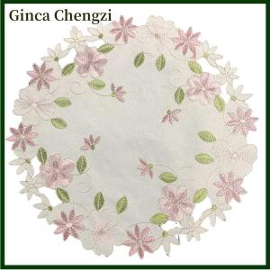 Ginca Rose Flower embroidery placemat Coaster CUP Pad ตารางวางเสื่อครัวหัตถกรรม