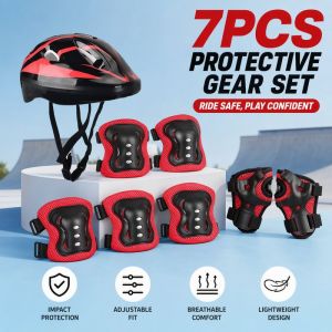 Kids Protective Gear Set Helmet Knee Pads Elbow Pads Adjustable Straps Impact Resistant For Bike Scooter Skating
