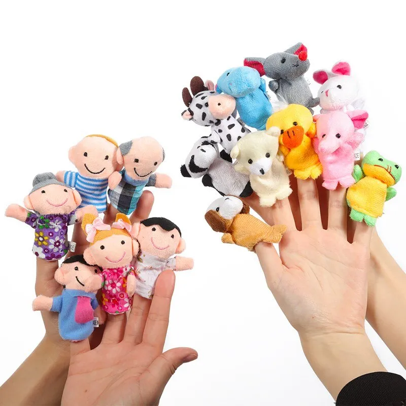 DENOSWIM Cartoon Animal Family Finger Puppet Soft Plush Toys Role