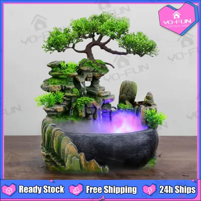 Yo-Fun Fountain Water Falls 6.7 Inch Relaxation Waterfall LED Decorative Indoor Tabletop Water Fountain Desktop small fountain decoration water fountain indoor display