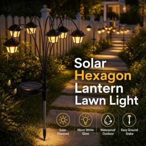 6 Heads Solar Garden Stake Lights Waterproof Warm LED Pathway Lamp Vintage Landscape Decor Light