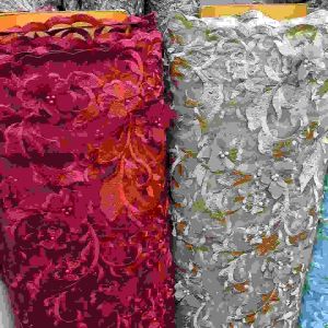 Harga Kain Kebaya Tulle 3D & Brokat Bunga Timbul Full Mutiara