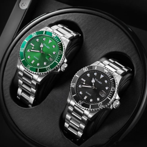 Mechanical watch waterproof mens watch calendar steel band watch green water magnifying glass watch