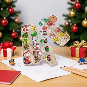 TX💓🧧🏮 ชุดคริสมาสต์เล็บ12ตารางเครื่องประดับตกแต่งเล็บการ์ตูนซานตาคลอสกวางเอลก์มนุษย์หิมะเล็บเรซิ่นตกแต่งเล็บดีไซน์เล็บ DIY