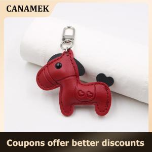 【 CANAMEK 】 Cute Fashion Women Mens Cartoon PU Horse Keychain Car Keyring Bag Pendant Charm Leather Animal Keyfob Sister Bestie Friend Gift