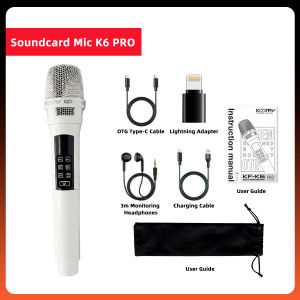 Koorfly K6 PRO Microphone Karaoke Sound Card 2-in-1 Wireless Mic Built-in Reverb Auto Dodge Noise Reduction for Live Streaming Singing
