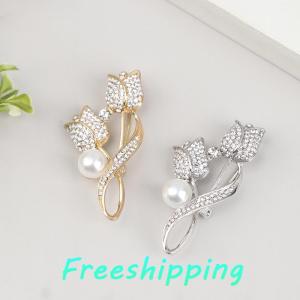 baoxue 1Pc Brooch Rhinestone Tulip Flower Brooch Anti-glare Suit Brooch Collar Pin Jewelry