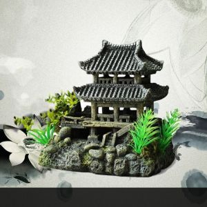 GBDSVD เรซิน เครื่องประดับถังปลา สร้างสรรค์และสร้างสรรค์ มัลติฟังก์ชั่ โมเดลบ้านหลังเล็ก ของตกแต่งตู้ปลา เรโทร พิพิธภัณฑ์สัตว์น้ำหินประดับ ถังเลี้ยงปลา