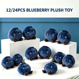 12/24Pcs Blueberry Stuffed Plush with Thank You Berry Much Card 3 Inch Cute Blueberry Fruit Stuffed Plush for Party Soft Berry S2026
