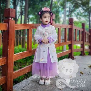 Bộ đầm công chúa thêu hoa trắng tím