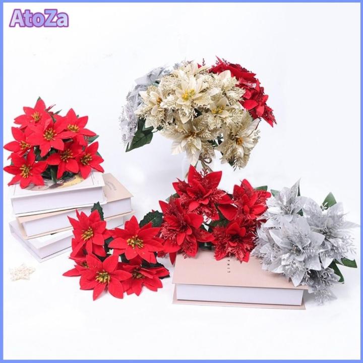 ATOZA Artificial Flowers Artificial Poinsettia Bouquet Realistic Red ...