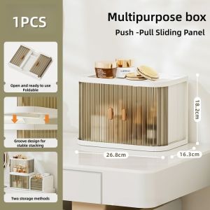 【SG STOCK】Desktop folding storage box stackable desktop organizer dustproof cosmetic storage box