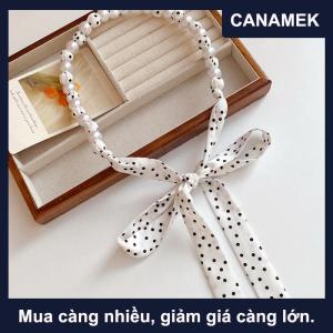 【CANAMEK】 Thời trang cổ điển Polka Dot dài khăn lụa ngọc trai eo chuỗi thời trang sang trọng Thiết kế vành đai tinh tế Phụ kiện quần áo