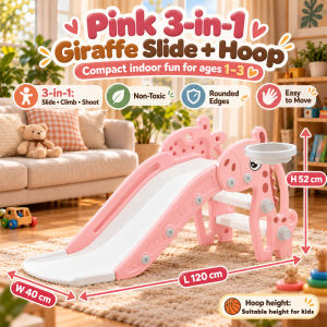 VOGO Slide for Kids Giraffe Baby Slide with Basketball Hoop for Kids Indoor Toy Ages 1 to 3 Years
