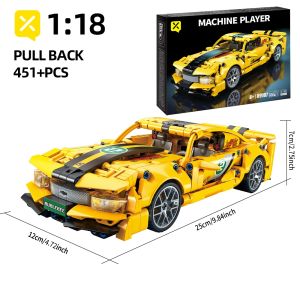 1:18 Pull-Back Sports Car Yellow Building Blocks Racing Car Kid Adult Gift DIY Educational Toys