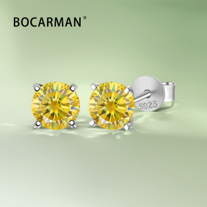 S925 Silver Plated 18K gold 0.3-3 Carat pair of GRA Moissanite Lemon Yellow Gold Silver Earrings with four claws