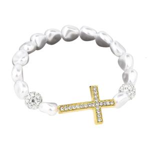 Flexible Elastic Cord Religious Pendant Bracelet with Textured Stone Detail Suitable for Casual or Formal Occasions