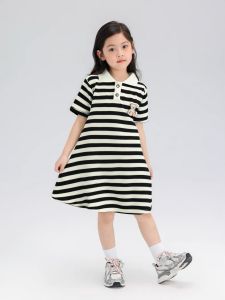 3-12 Years Old Kids Dress Cute Heart Printed Design Korean Style Collar Casual Formal Party Polo Dress for Girls