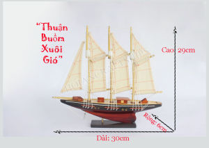 Mô hình thuyền gỗ trang trí Atlantic kem (dài 30cm)
