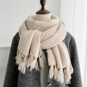 SXXINGI Solid Color Winter Cashmere Scarf Waffle with Tassel Pashmina Shawl Wrap Warm Wool Scarves Women
