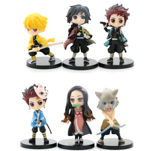 6pcs Set Kimetsu No Yaiba Figure Q Version Mini Size 7cm Tanjirou Nezuko Zenitsu Giyuu Inosuke Figure Toys