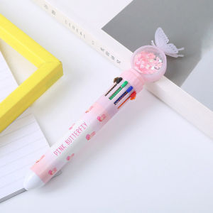 Pulpen Gliter Motif Kupu-Kupu 10 Warna Aesthetic Pena Ballpoint Karakter Lucu DBI