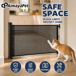 Retractable Mesh Pet Safety Gate No Drill Portable Indoor Doorway Hallway Stair Barrier
