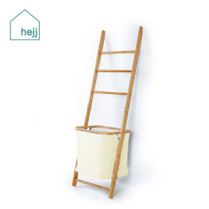 HEJJ Bamboo Towel/Laundry Ladder with removable Laundry Hamper