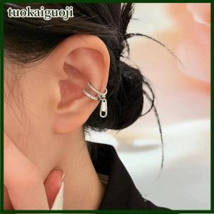 tuokaiguoji 1pair Rhinestone Zipper Ear Cuff Unique Open-End Design Sparkling Synthetic Stones For Casual Attire Or Gift Giving Jewelry