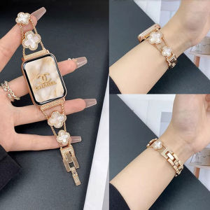 Diamond Four-leaf Clover Metal Strap For Huawei Band 10 9 8 Women Band Bracelet
