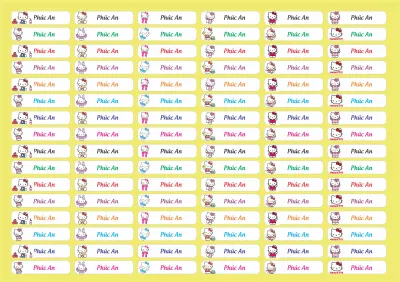 1 tờ sticker 96 cái in tên dán bút cho bé với nhiều hình ngộ nghĩnh đáng yêu