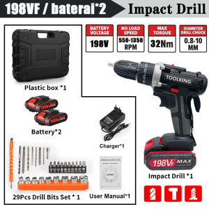 Bor baterai 198VF / Bor Tanpa Kabel / Bor Listrik 98Vf / Bor Listrik Set / Bor Tangan Listrik / Bor baterai jld / Elektrik Drill / Baterai Mesin bor cordless/198VF Mesin Bor Impact Drill