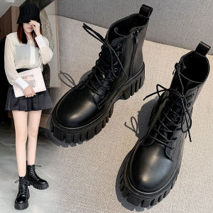 Free Shipping Thick-Soled Lace-Up Women’S Boots New Autumn/Winter Korean Style Comfortable And Soft-Soled Mid-Calf Boots For Women