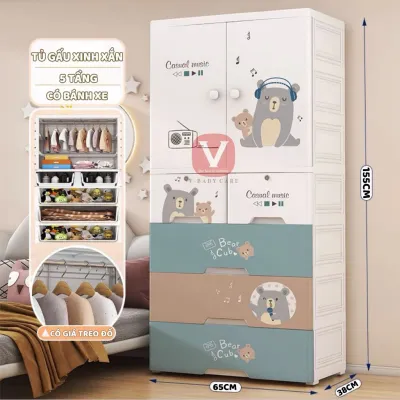 Tủ Nhựa Cao Cấp Cho Bé V-Baby T6 Có Ngăn Treo Hộc Khóa An Toàn Tiện Lợi